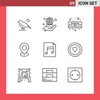 9 Thematic Vector Outlines and Editable Symbols of document pin display marker location Editable Vector Design Elements