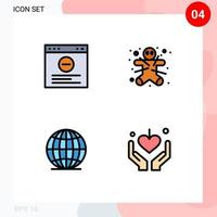 Set of 4 Modern UI Icons Symbols Signs for browser world cookie halloween love Editable Vector Design Elements