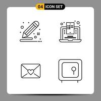 4 Black Icon Pack Outline Symbols Signs for Responsive designs on white background 4 Icons Set Creative Black Icon vector background