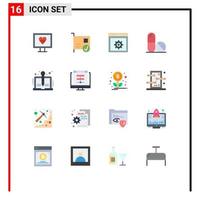 Pictogram Set of 16 Simple Flat Colors of story content web space medicine Editable Pack of Creative Vector Design Elements