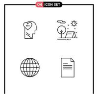 Universal Icon Symbols Group of 4 Modern Filledline Flat Colors of feelings globe head holiday web Editable Vector Design Elements