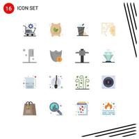 Group of 16 Flat Colors Signs and Symbols for preparation interaction food human brain Editable Pack of Creative Vector Design Elements