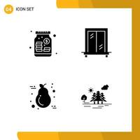 Group of 4 Solid Glyphs Signs and Symbols for capital candle money fruit mountain Editable Vector Design Elements