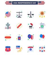 conjunto de 16 iconos del día de los ee.uu. símbolos americanos signos del día de la independencia para los estados decoración americana américa cruzar elementos de diseño vectorial del día de los ee.uu. editables vector