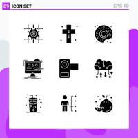 Modern Set of 9 Solid Glyphs and symbols such as camera digital tombstone design art Editable Vector Design Elements