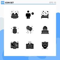 User Interface Pack of 9 Basic Solid Glyphs of fly bloon heart pineapple food Editable Vector Design Elements