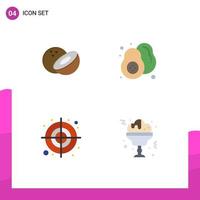 4 Creative Icons Modern Signs and Symbols of coconut target fruit circular glass Editable Vector Design Elements