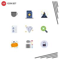 Pictogram Set of 9 Simple Flat Colors of diamond list witch document check Editable Vector Design Elements