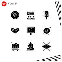 Modern Set of 9 Solid Glyphs Pictograph of tv entertainment dessert playstation gamepad Editable Vector Design Elements