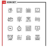 Pictogram Set of 16 Simple Outlines of business laptop painting imac monitor Editable Vector Design Elements