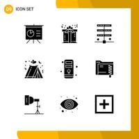 Pictogram Set of 9 Simple Solid Glyphs of hardware computer hosting tent holidays Editable Vector Design Elements