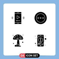 Group of 4 Modern Solid Glyphs Set for film radio video player layout mushroom Editable Vector Design Elements