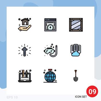 conjunto de pictogramas de 9 colores planos de línea rellena simple de codificación de pascua de buceo elementos de diseño vectorial editables de celebración cruzada vector