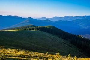 Blue sky and green hills photo