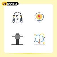 Set of 4 Modern UI Icons Symbols Signs for headphones pick bulb light bulb data Editable Vector Design Elements