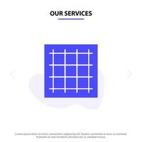 Our Services Grid Graph Drawing area software Solid Glyph Icon Web card Template vector