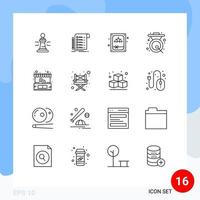 paquete de 16 signos y símbolos de contornos modernos para medios de impresión web, como elementos de diseño de vectores editables de noche de campana de tarjeta china de metal