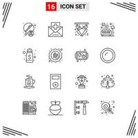 16 Universal Outlines Set for Web and Mobile Applications serve lamp medicine couch lights Editable Vector Design Elements