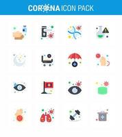 CORONAVIRUS 16 Flat Color Icon set on the theme of Corona epidemic contains icons such as virus lab bacteria flask strand viral coronavirus 2019nov disease Vector Design Elements