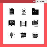 Pack of 9 creative Solid Glyphs of protection monitor summer business computer Editable Vector Design Elements