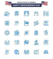 4th July USA Happy Independence Day Icon Symbols Group of 25 Modern Blues of day doors leisure bar wine Editable USA Day Vector Design Elements