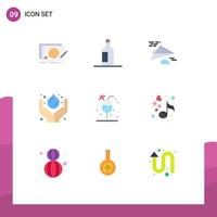 Mobile Interface Flat Color Set of 9 Pictograms of drink power paper plane medicine care Editable Vector Design Elements