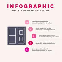 edificio casa puerta sólido icono infografía 5 pasos presentación antecedentes vector