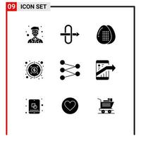 Universal Icon Symbols Group of 9 Modern Solid Glyphs of arrow science egg figure profit Editable Vector Design Elements
