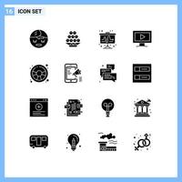 conjunto de 16 iconos modernos de la interfaz de usuario signos de símbolos para el mercado de la diversión elementos de diseño vectorial editables de la pantalla del coche de carreras vector