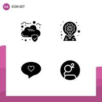 User Interface Pack of 4 Basic Solid Glyphs of cloud heart gear options groastl coin Editable Vector Design Elements