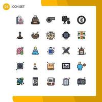 Pack of 25 Modern Filled line Flat Colors Signs and Symbols for Web Print Media such as bluetooth movie hike media camera Editable Vector Design Elements