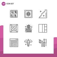 9 User Interface Outline Pack of modern Signs and Symbols of globe education floor books packaging Editable Vector Design Elements