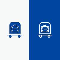 Hotel Luggage Trolley Bag Line and Glyph Solid icon Blue banner vector