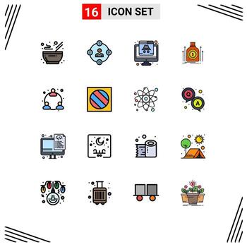 Mobile Interface Flat Color Filled Line Set of 16 Pictograms of fund money procrastination bag data Editable Creative Vector Design Elements