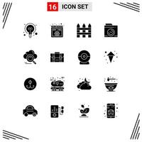 Universal Icon Symbols Group of 16 Modern Solid Glyphs of online search fence cloud image Editable Vector Design Elements