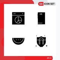 Set of 4 Modern UI Icons Symbols Signs for chart back pie smart phone watermelon Editable Vector Design Elements