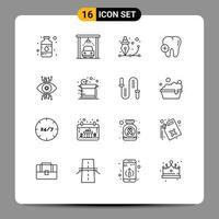 Pack of 16 creative Outlines of monitoring tooth creative medical process Editable Vector Design Elements