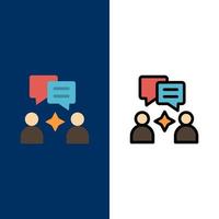 Man Group Chatting  Icons Flat and Line Filled Icon Set Vector Blue Background