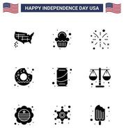 9 USA Solid Glyph Pack of Independence Day Signs and Symbols of can food firework yummy donut Editable USA Day Vector Design Elements