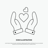 Hand Love Heart Wedding Line Icon Vector