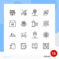 Pack of 16 creative Outlines of thinking graphic badminton design tennis racket Editable Vector Design Elements