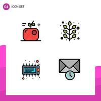 Editable Vector Line Pack of 4 Simple Filledline Flat Colors of apple device science leaf ic Editable Vector Design Elements