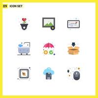 Universal Icon Symbols Group of 9 Modern Flat Colors of security insurance project shower bathroom Editable Vector Design Elements