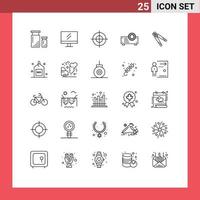 Modern Set of 25 Lines Pictograph of construction plier aim projector device Editable Vector Design Elements