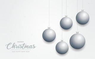 Elegant shiny white Christmas background with Silver baubles and place for text vector