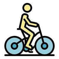 hombre montando bicicleta icono color contorno vector