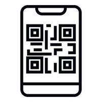 QR code on the smartphone icon, outline style vector