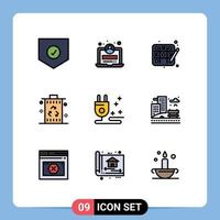 Set of 9 Modern UI Icons Symbols Signs for marketing plug hobbies recycle garbage Editable Vector Design Elements