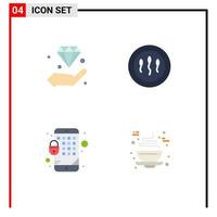 Editable Vector Line Pack of 4 Simple Flat Icons of diamond encryption insurance human mobile Editable Vector Design Elements