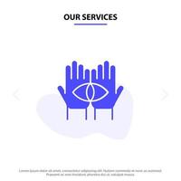 nuestros servicios conspiración destino medio misterio oculto glifo sólido icono plantilla de tarjeta web vector